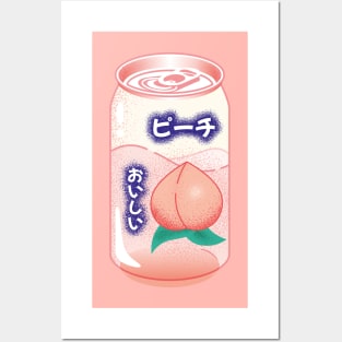 Peach Soda Can Japanese Soft Drink Kawaii Soft Pastel Pop Art Retro Summer Vibe Posters and Art